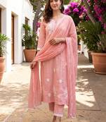 Women Ethnic Motifs Embroidered Regular Thread Work Pure Cotton Kurta with Trousers & With Dupatta