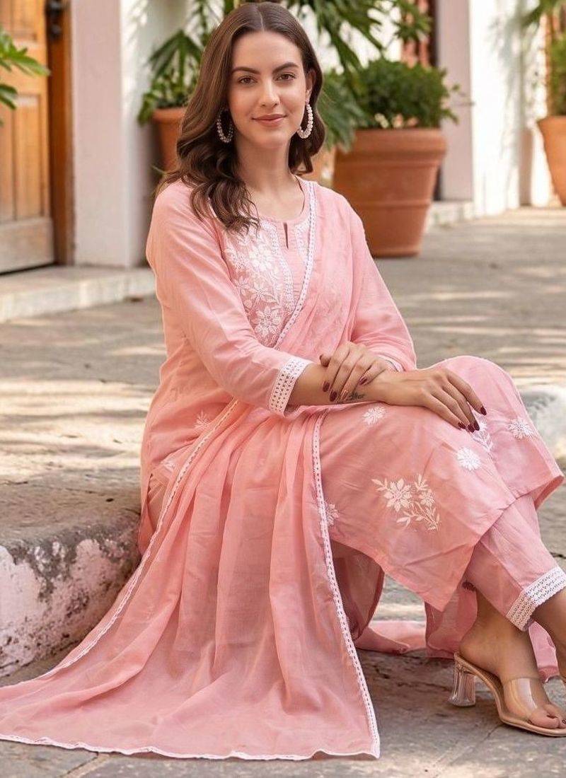 Women Ethnic Motifs Embroidered Regular Thread Work Pure Cotton Kurta with Trousers & With Dupatta