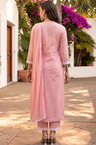 Women Ethnic Motifs Embroidered Regular Thread Work Pure Cotton Kurta with Trousers & With Dupatta