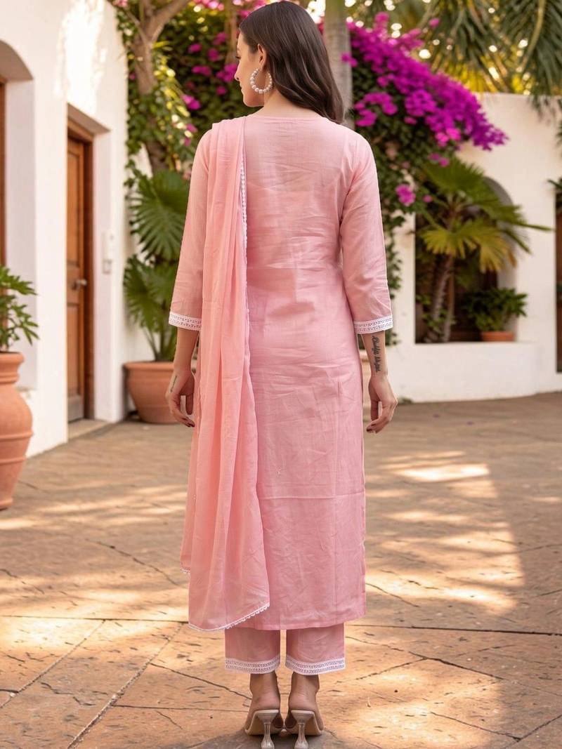 Women Ethnic Motifs Embroidered Regular Thread Work Pure Cotton Kurta with Trousers & With Dupatta