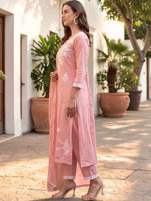 Women Ethnic Motifs Embroidered Regular Thread Work Pure Cotton Kurta with Trousers & With Dupatta 6
