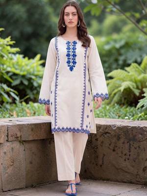 Women Ethnic Motifs Regular Thread Work Chanderi Silk Kurta with Trousers 1