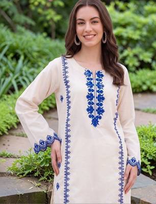 Women Ethnic Motifs Regular Thread Work Chanderi Silk Kurta with Trousers 3