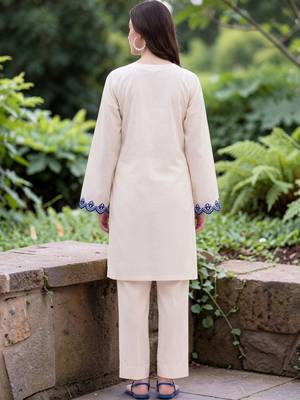 Women Ethnic Motifs Regular Thread Work Chanderi Silk Kurta with Trousers 4
