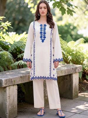 Women Ethnic Motifs Regular Thread Work Chanderi Silk Kurta with Trousers 5