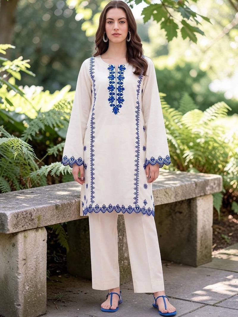 Women Ethnic Motifs Regular Thread Work Chanderi Silk Kurta with Trousers