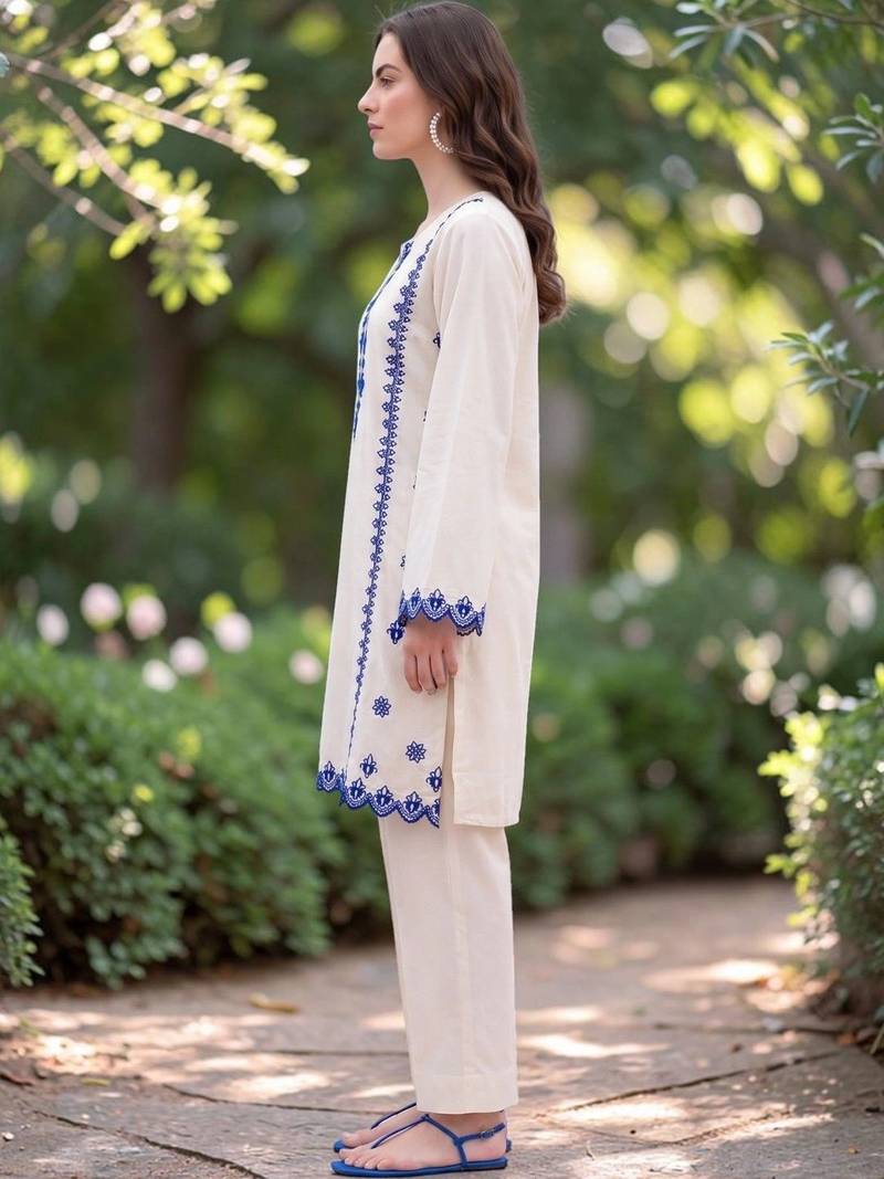 Women Ethnic Motifs Regular Thread Work Chanderi Silk Kurta with Trousers