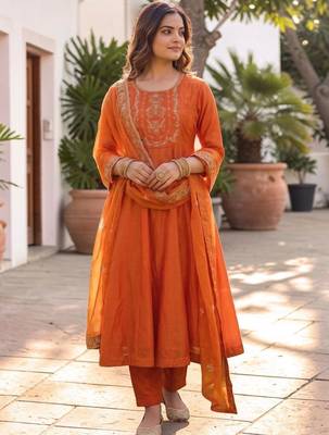 Women Embroidered Kurta with Trousers & With Dupatta 1