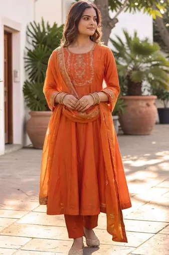 Women Embroidered Kurta with Trousers & With Dupatta