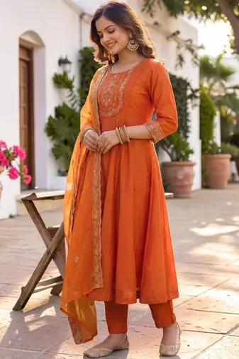 Women Embroidered Kurta with Trousers & With Dupatta