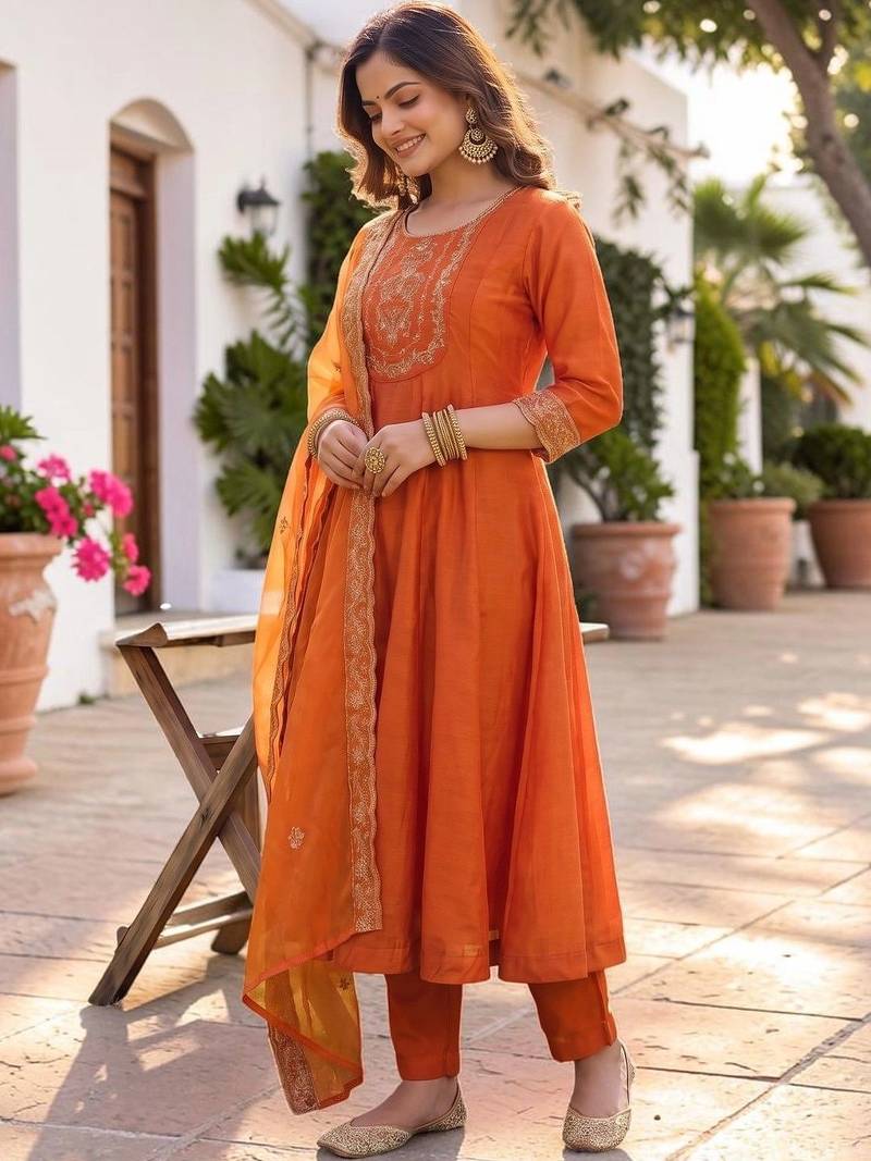 Women Embroidered Kurta with Trousers & With Dupatta
