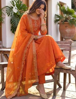 Women Embroidered Kurta with Trousers & With Dupatta 5
