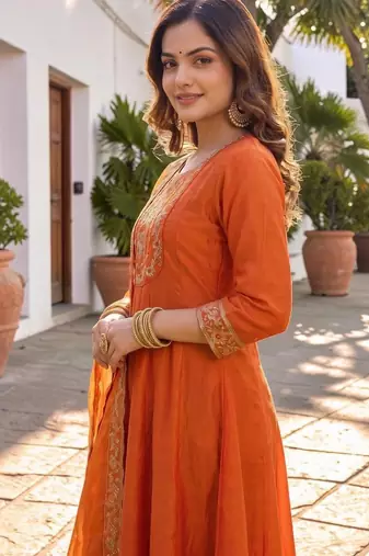 Women Embroidered Kurta with Trousers & With Dupatta