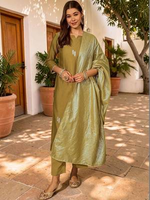Women Ethnic Motifs Embroidered Regular Thread Work Kurta with Trousers & With Dupatta 1
