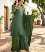 Women Ethnic Motifs Embroidered Regular Thread Work Kurta with Sharara & With Dupatta