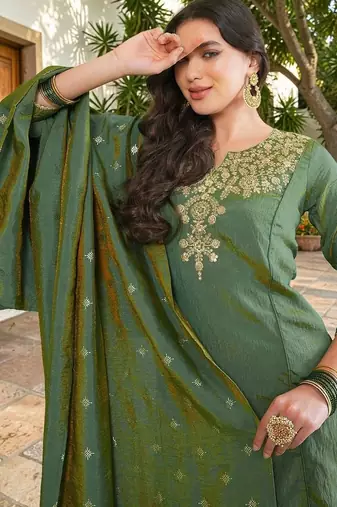 Women Ethnic Motifs Embroidered Regular Thread Work Kurta with Sharara & With Dupatta