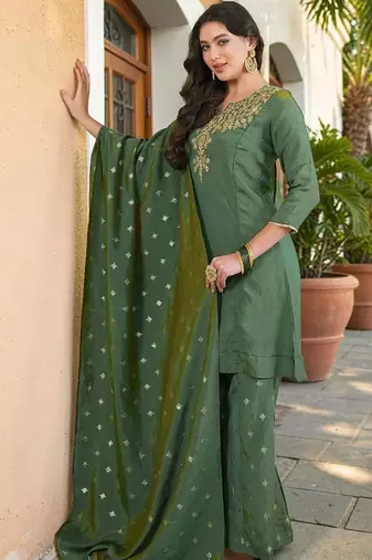 Women Ethnic Motifs Embroidered Regular Thread Work Kurta with Sharara & With Dupatta