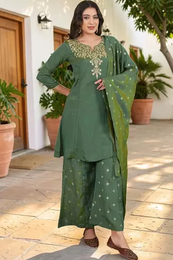 Women Ethnic Motifs Embroidered Regular Thread Work Kurta with Sharara & With Dupatta