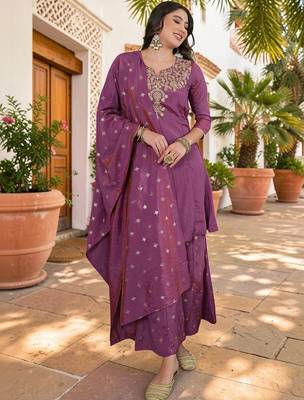 Women Ethnic Motifs Embroidered Regular Thread Work Kurta with Sharara & With Dupatta 1