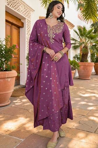 Women Ethnic Motifs Embroidered Regular Thread Work Kurta with Sharara & With Dupatta