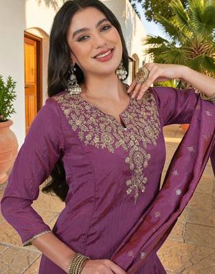 Women Ethnic Motifs Embroidered Regular Thread Work Kurta with Sharara & With Dupatta 2