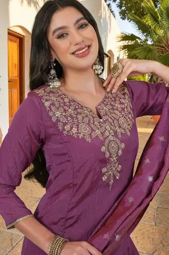Women Ethnic Motifs Embroidered Regular Thread Work Kurta with Sharara & With Dupatta