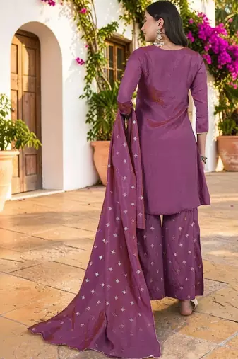Women Ethnic Motifs Embroidered Regular Thread Work Kurta with Sharara & With Dupatta