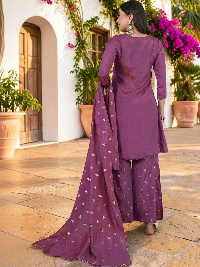 Women Ethnic Motifs Embroidered Regular Thread Work Kurta with Sharara & With Dupatta