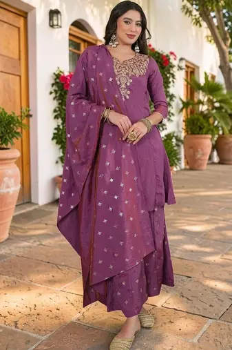 Women Ethnic Motifs Embroidered Regular Thread Work Kurta with Sharara & With Dupatta