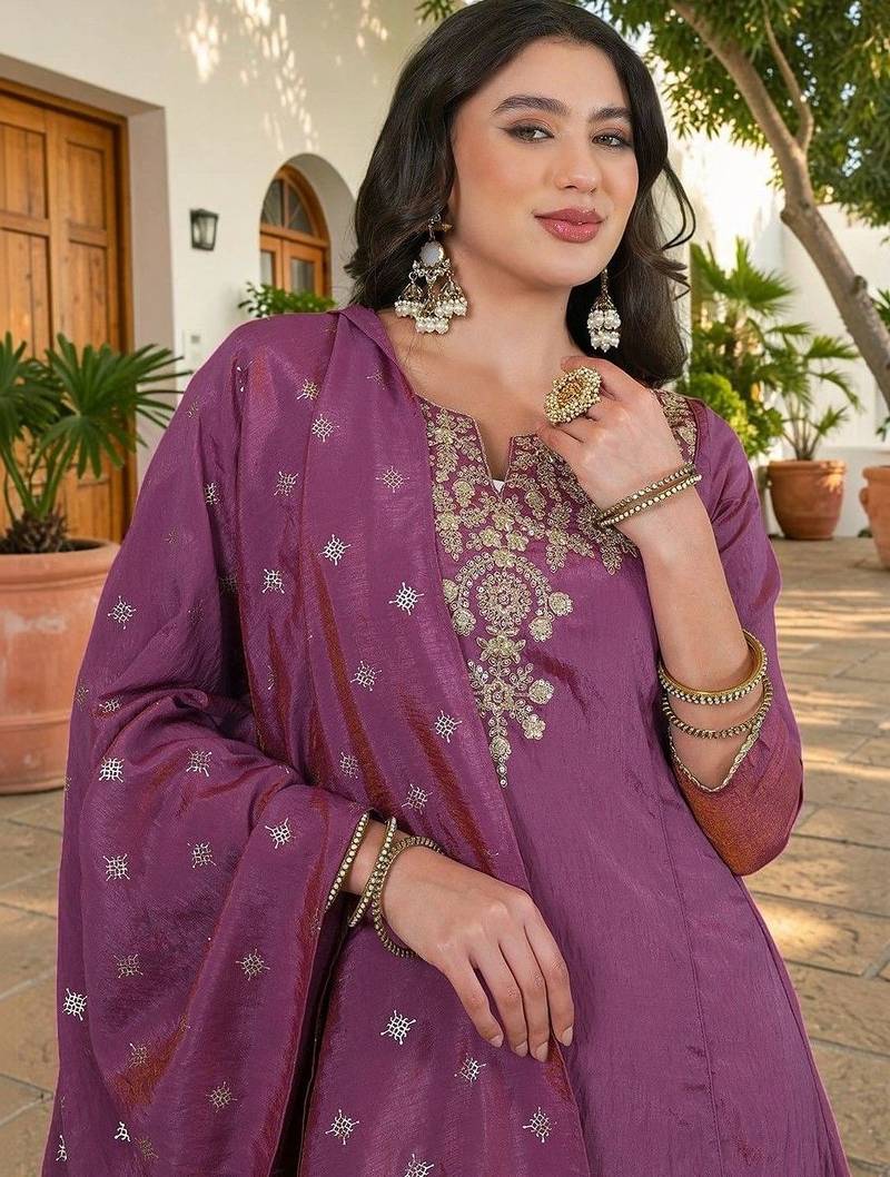 Women Ethnic Motifs Embroidered Regular Thread Work Kurta with Sharara & With Dupatta