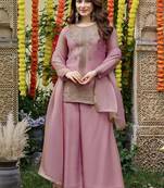 Women Ethnic Motifs Embroidered Regular Thread Work Kurta with Palazzos & With Dupatta