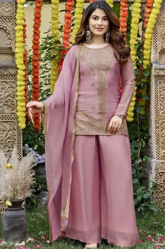 Women Ethnic Motifs Embroidered Regular Thread Work Kurta with Palazzos & With Dupatta