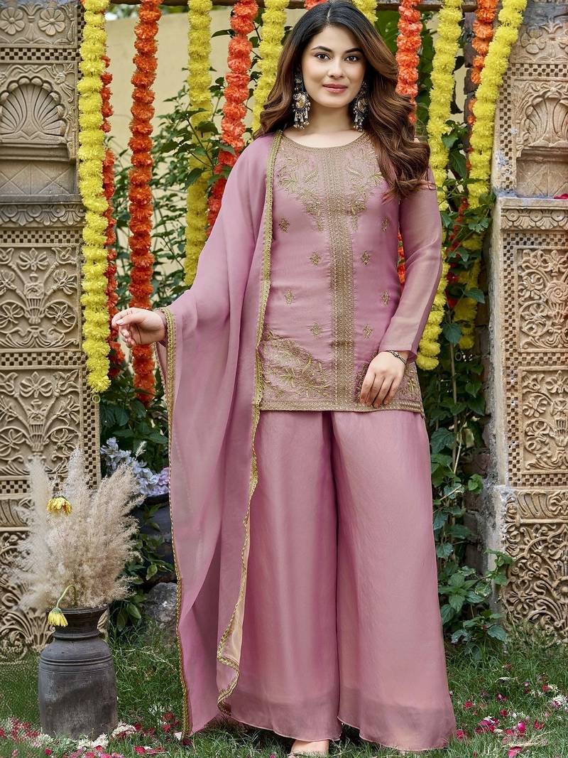 Women Ethnic Motifs Embroidered Regular Thread Work Kurta with Palazzos & With Dupatta