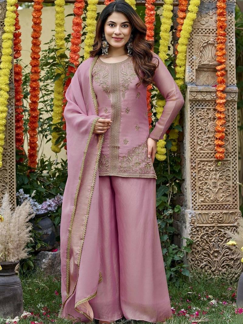 Women Ethnic Motifs Embroidered Regular Thread Work Kurta with Palazzos & With Dupatta