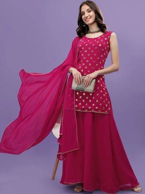 Women Ethnic Motifs Embroidered Regular Sequinned Kurta with Palazzos & With Dupatta 1