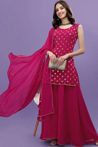 Women Ethnic Motifs Embroidered Regular Sequinned Kurta with Palazzos & With Dupatta