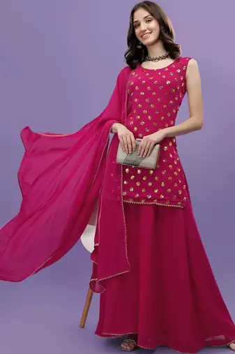 Women Ethnic Motifs Embroidered Regular Sequinned Kurta with Palazzos & With Dupatta