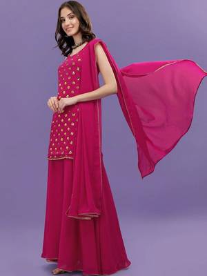Women Ethnic Motifs Embroidered Regular Sequinned Kurta with Palazzos & With Dupatta 2