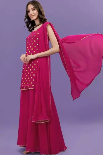 Women Ethnic Motifs Embroidered Regular Sequinned Kurta with Palazzos & With Dupatta