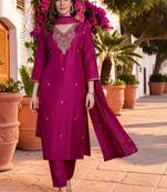Women Ethnic Motifs Embroidered Regular Thread Work Kurta with Trousers & With Dupatta