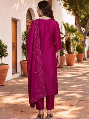 Women Ethnic Motifs Embroidered Regular Thread Work Kurta with Trousers & With Dupatta 4
