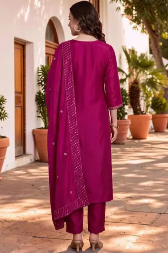 Women Ethnic Motifs Embroidered Regular Thread Work Kurta with Trousers & With Dupatta