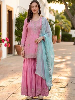 Women Ethnic Motifs Embroidered Regular Kurta with Sharara & With Dupatta 1