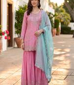 Women Ethnic Motifs Embroidered Regular Kurta with Sharara & With Dupatta