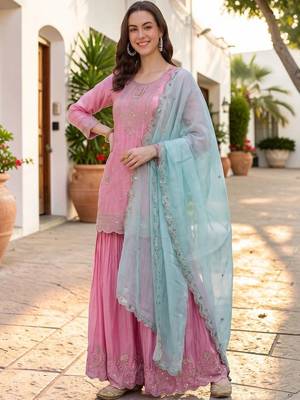 Women Ethnic Motifs Embroidered Regular Kurta with Sharara & With Dupatta 2