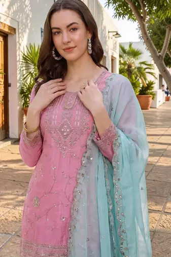 Women Ethnic Motifs Embroidered Regular Kurta with Sharara & With Dupatta