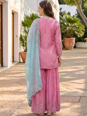 Women Ethnic Motifs Embroidered Regular Kurta with Sharara & With Dupatta 4
