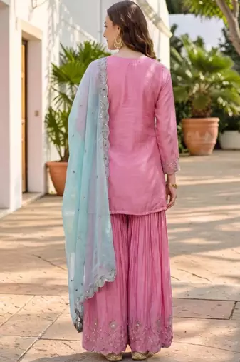 Women Ethnic Motifs Embroidered Regular Kurta with Sharara & With Dupatta