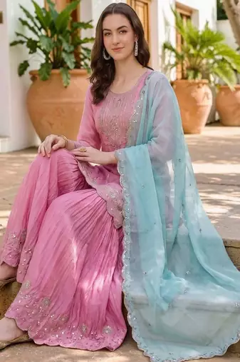 Women Ethnic Motifs Embroidered Regular Kurta with Sharara & With Dupatta