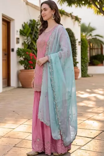 Women Ethnic Motifs Embroidered Regular Kurta with Sharara & With Dupatta